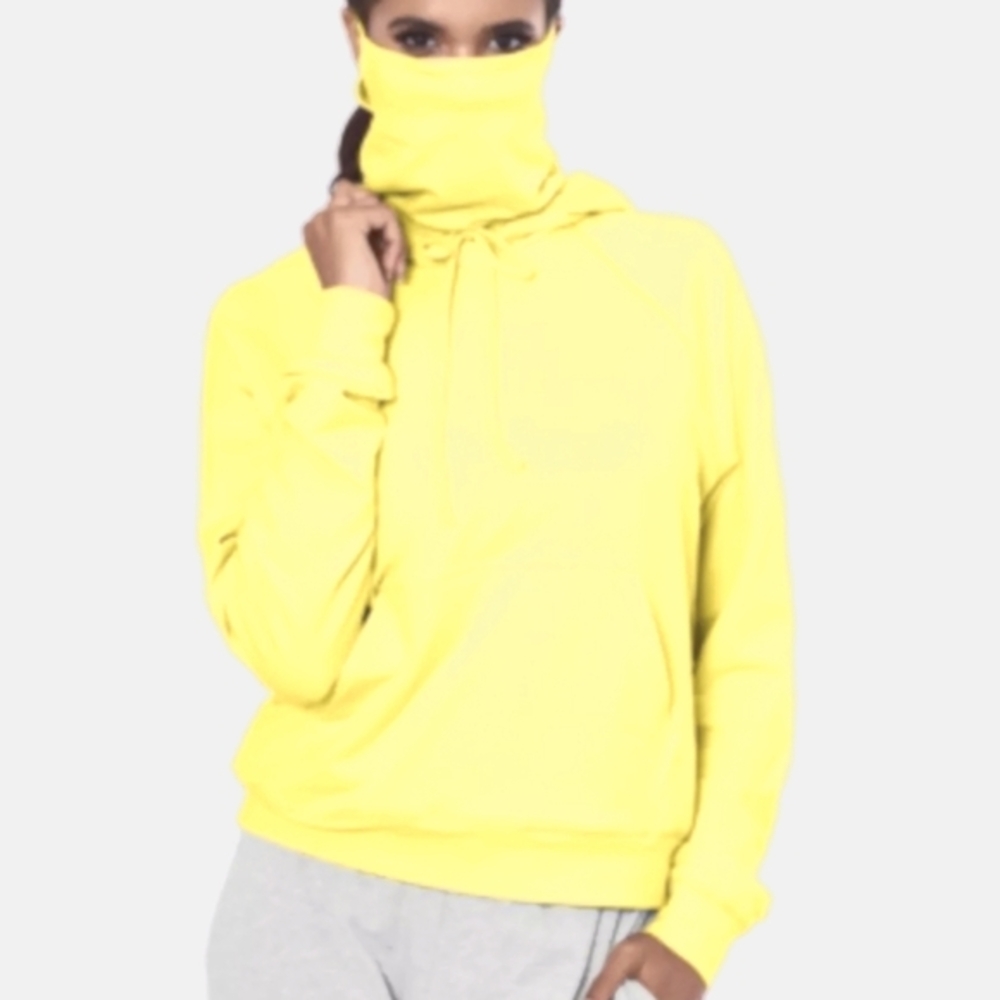 BAM by Betsy & Adam Womens Pullover Built-in Mask Sweatshirt Top, Lemon Large